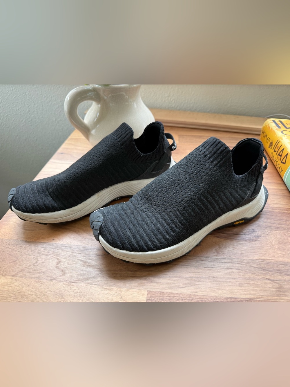Merrell Embark Moc Black Slip-On Knit Sneakers with Vibram sole